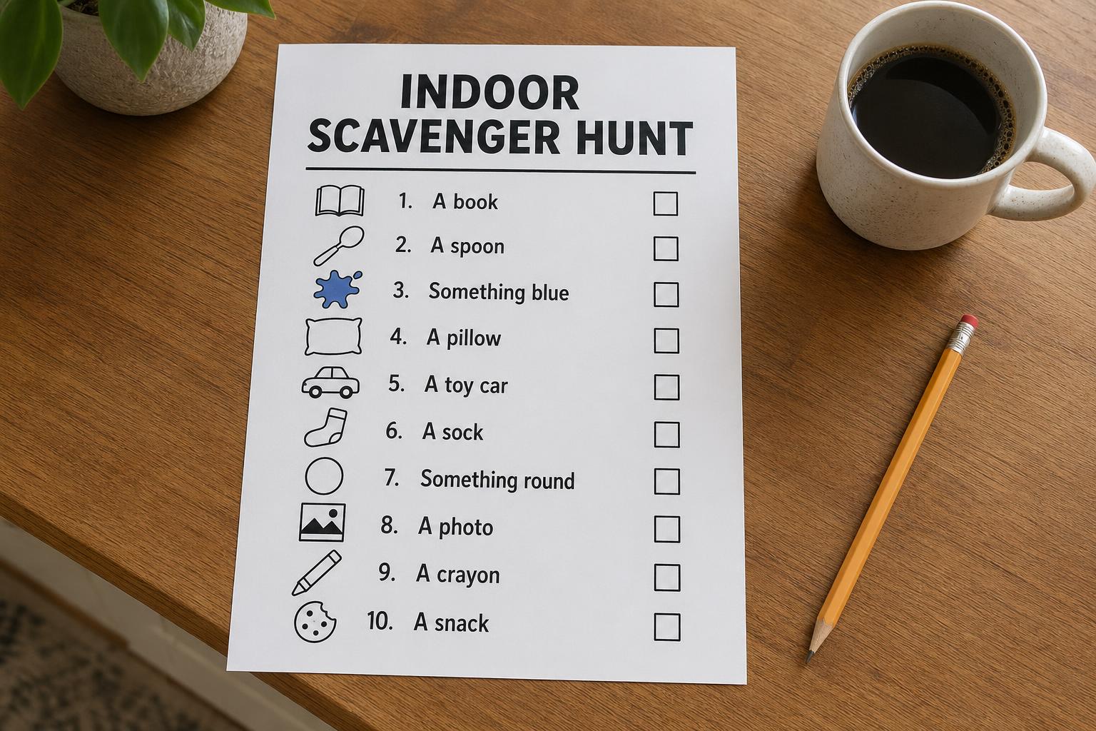 Free printable indoor scavenger hunt checklist for kids