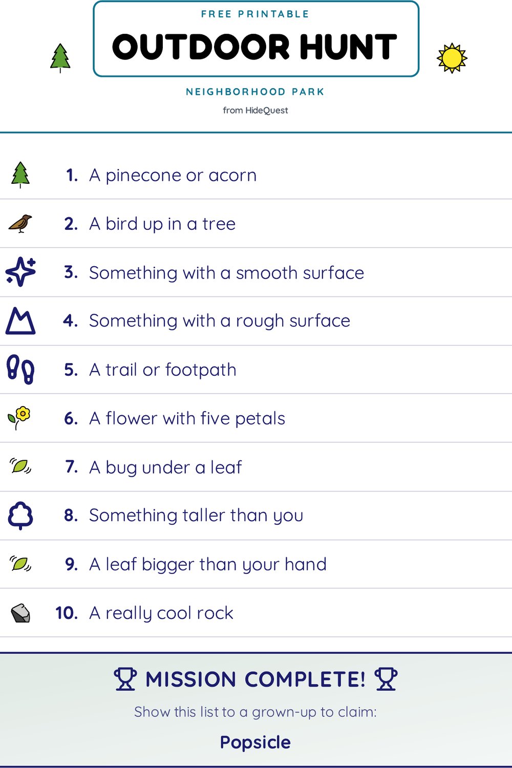 Free printable outdoor scavenger hunt checklist for kids